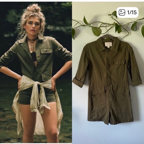 Mare Mare + Anthropologie Olive Green
Utility Romper Size Small jumpsuit - Picture 7 of 7